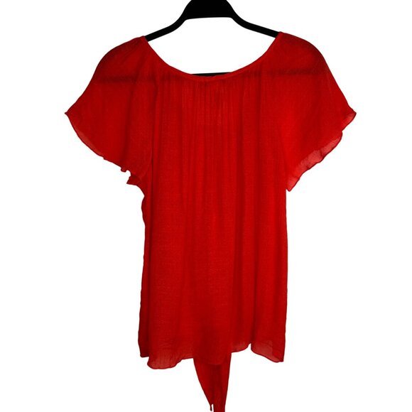 Cocomo XL Button-Front Tie-Hem Blouse with Flutter Sleeves Sheer Thin Summer Top - Picture 6 of 6